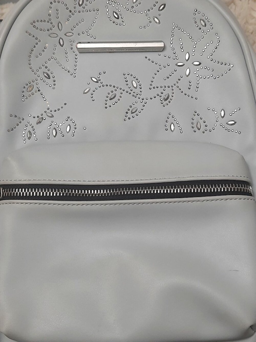 Call It Spring Light Grey Studded Rhinestone Mini Backpack Faux Leather - Picture 4 of 16